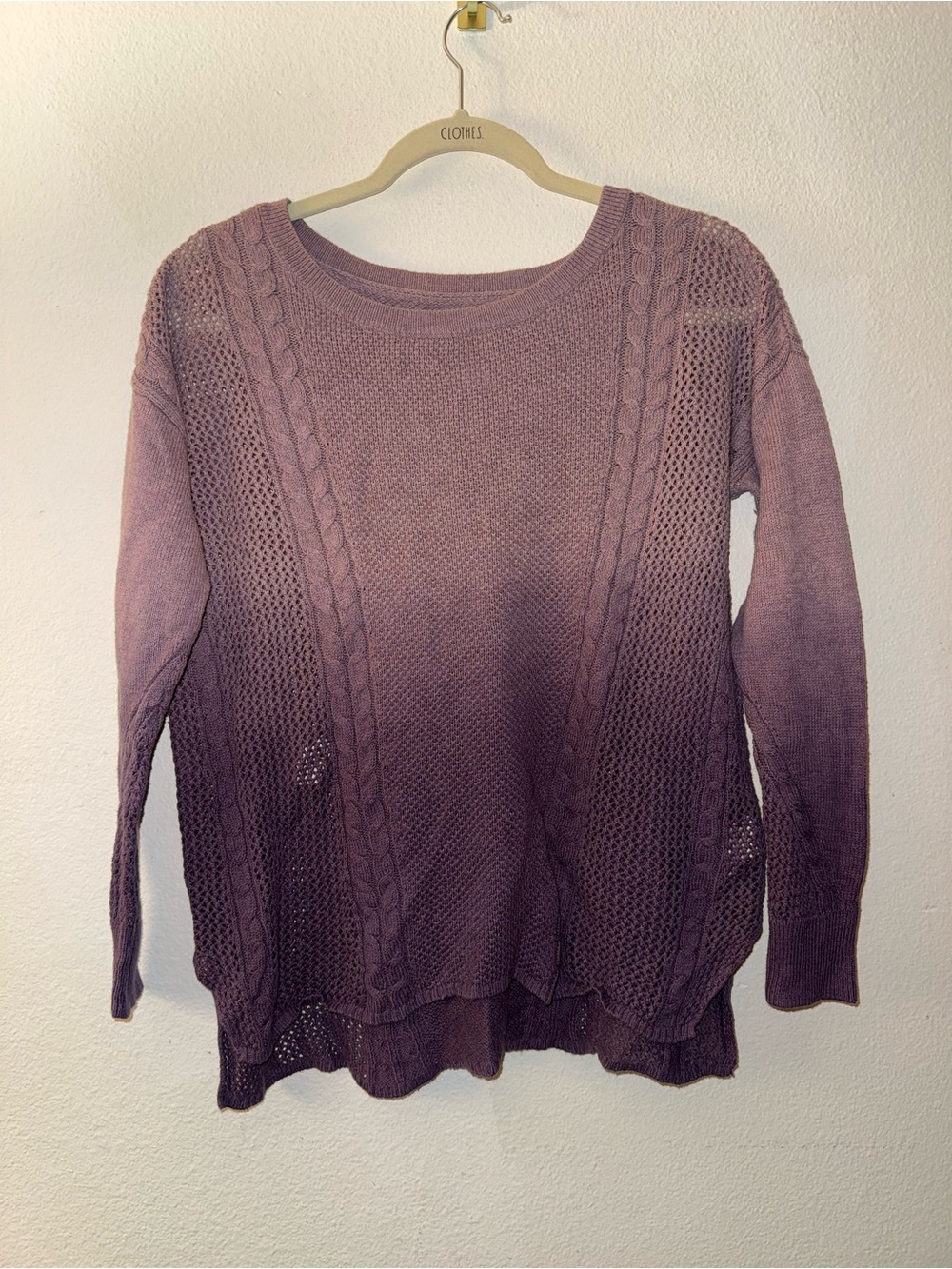 American Eagle Outfitters Mauve Gradient Cable & Open-Knit Sweater